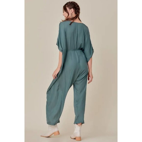 Sage Green Baggy Oversized Belted Jumpsuit - Picture 4 of 4